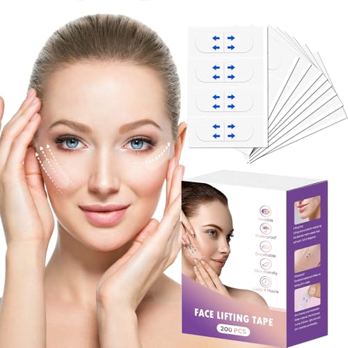 200Pcs Face Lift Tape Invisible, Wrinkle Tape for Face Lift, Neck Lift Tape, V-Shaped Instant Face Tapes, Instant Face Lifting Stickers for Lifting Sagging Skin Double Chin Eyes Wrinkles Waterproof