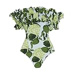 IBAKOM One Piece Swimsuit for Women with Matching Swim Long Skirt Sexy Push Up Bathing Suits Two Pieces Bikini Set Flattering Cheeky Swimwear Cover Up Skirt High Cut Swimsuit Green Flower (2PCS) M