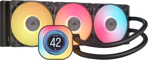 CORSAIR iCUE Link Titan 360 RX LCD Liquid CPU Cooler – 360mm AIO – Low-Noise – FlowDrive Cooling Engine – Intel LGA 1851/1700, AMD AM5/AM4 – 3X RX120 RGB Fans – iCUE Link System Hub Included – Black