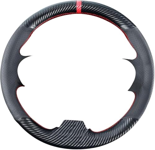 Carkooler DIY Stitching Carbon Fiber Steering Wheel Cover for Honda Civic 9th Generation 2012 2013 2014 2015 13.5-14.5 inches Black Microfiber Leather Interior Accessories
