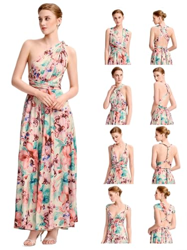 Ever-Pretty Women's Convertible Bridesmaid Dress Infinity Multi-Way Wrap Gowns Twist Wrap Dresses Apricot Print S