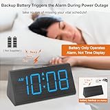 DreamSky Wooden Digital Alarm Clocks for Bedrooms - Electric Desk Clock with Large Numbers, USB Port, Battery Backup Alarm, Adjustable Volume, Dimmer, Snooze, DST, Wood Décor, 12/24H (Blue)