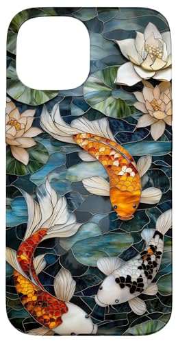 iPhone 15 Stained Glass Koi Fish Lotus Art Phone Case Case