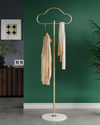 Semjar Gold Coat Rack,Gold Clothes Rack Freestanding with Heavy Duty Marble Base,Clothing Shirt Display Stand,Small Metal Standing Clothing Rack Coat Tree for Corner for Bedroom Boutique Entryway