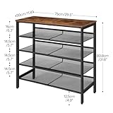 HOOBRO Shoe Rack for Entryway, 5-Tier Shoe Organizer with Adjustable Mesh Shelves, 16-20 Pairs of Shoes, Spacious Floor Mount, Metal, Industrial, Shoe Shelf for Closet, Rustic Brown BF12XJ01