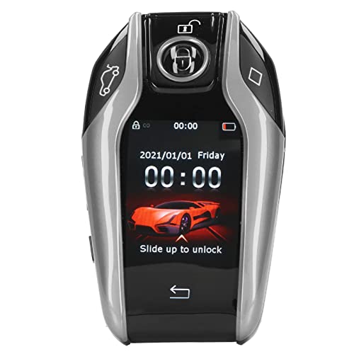 Keyless Entry Remote Control Car Key, 4 Button Smart Remote Car Key with LCD , Anti Theft Universal Car Key Fob Replacement for All Start Stop Engine Button (Silver)