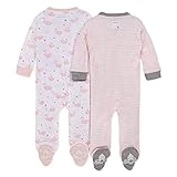 Burt's Bees Baby Baby Girls' Pajamas, Sleep and Play Loose Fit, 100% Organic Cotton Soft One-Piece PJs, Sizes NB to 6-9, Graceful Swans 2-pk, 0-3 Months