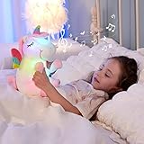 Athoinsu Musical Light up Unicorn Stuffed Animal Soft Furry Plush Toy with LED Night Lights Children's Day Birthday Gifts for Kids Toddler Girls,12''