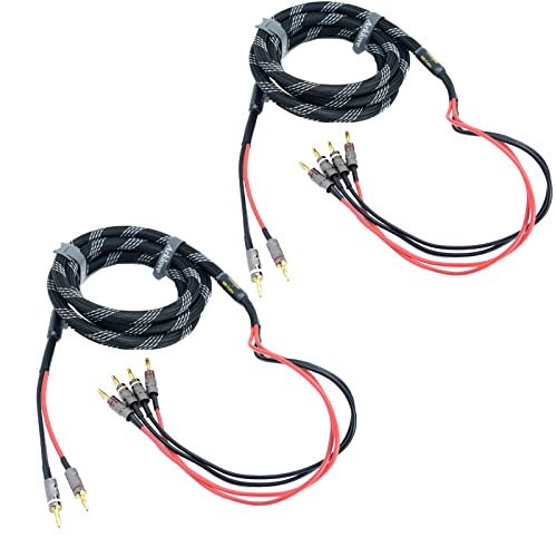 Arklove 5ft 2packs 13awg Speaker Cable Premium Heavy Duty Braided Wire Dual Banana 2 Plug to 4 Banana Male Plugs Frequency Division 2 Banana Plugs - 4 Banana Plugs 1pair