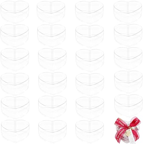 KissYou Acrylic Box with Lid Heart Shaped Box Small Containers with Lids 24 Pieces Heart Box Clear Candy Jewelry Storage Box