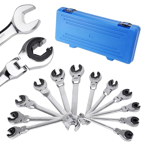 AUTOBABA 8-19mm Metric Open Flex-Head Ratcheting Wrench Set (12pcs/set), Quick Double Ended Open 72 Teeth Tubing Ratchet Kits With Box Packing