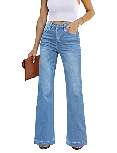 GRAPENT High Rise Jeans/Flare Pants for Womens Outfits, Wide Leg Dressy Trousers, Medium, Size 4,6, Indigo and Blue Color