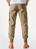 JMIERR Men's Casual Pants Comfy Slim Fit Elastic Waist Drawstring Stretch Tapered Athletic Workout Lightweight Cargo Joggers Sweatpants with Pockets, S, Khaki