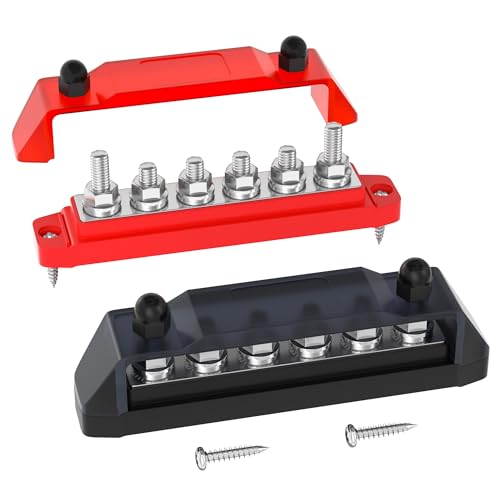 RVBOATPAT 150A Power Distribution Block 12V Bus Bar 6 x 5/16" Terminal Stud Positive & Ground Battery Bus Bar for Marine Boat Automotive Solar System