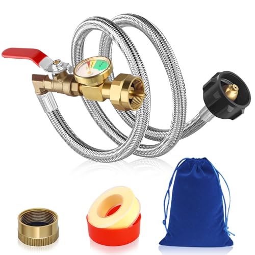 FANOVO Upgraded Propane Refill Adapter for 1 lb. Tanks, 3ft Stainless Steel Braid QCC1 Type 1 Pound Propane Filler Adapter Gas Connector 350psi Extension Hose, for Filling 1lb Bottles from 20lb Tank