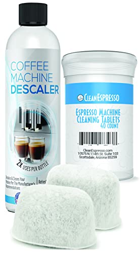 CleanEspresso - Breville Cleaning Kit - 40 Breville Compatible Cleaning Tablets + 2 Espresso Machine Water Filters + 2-Use Descaler - Espresso Machine Accessories