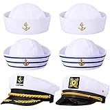 SATINIOR 6 Pieces Yacht Captain Sailor Hat Navy and White Ship Boat Caps Costumes for Party Adult Men Women