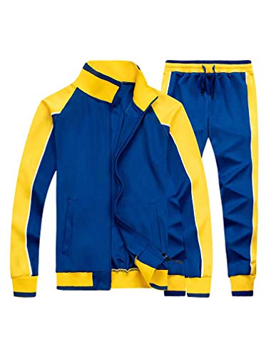 Tebreux Men's Tracksuits 2 Piece Outfit Jogging Suits Set Casual Long Sleeve Sports Sweatsuits Blue M