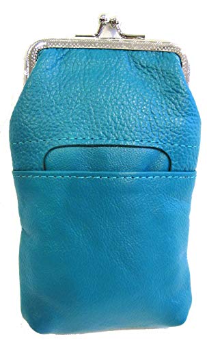 Women 100% Pure Leather Cigarette Case Lighter Match Pocket Zipper Coin Pouch -4 Color (Teal)