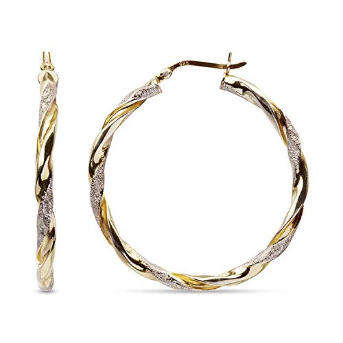 LeCalla Gold and Silver Earrings - 925 Sterling Silver Hoop Earrings for Women Twisted Italian Design 14K Gold Plated Small Hoops Two Tone Earring for Women - 25MM