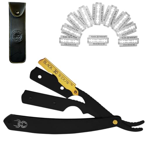 Professional Straight Edge Razor - Compatible with Straight Razor Edge for Barber - By Black Widow (1.5mm) (Gold)