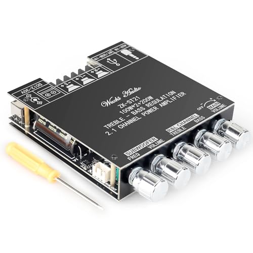 ZK-ST21 TPA3221 Bluetooth Power Amplifier Board with Subwoofer 2.1 Channel 100W×2+200W, 12V-30V Audio Power Amplifier Module with Treble and Bass Control