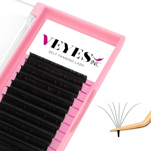 VEYES INC Easy Fan Volume Lash Extensions 03 05 07 J/B/L/C/CC/D/DD Curl 8-25mm Mixed & Single Length Tray, Matte Black Self Fanning Eyelashes, Professional Supplies for Lash Techs (0.05 D 15-20mm)