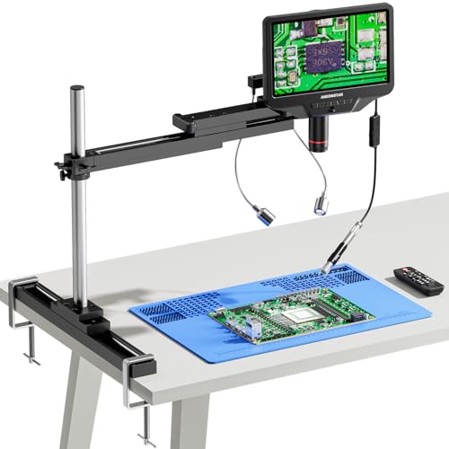 Andonstar AD409 SA 10.1'' HDMI Soldering Digital Microscope with Slide Rail Arm, Endoscope, 300X USB Electronic Microscope Camera for Professional PCB Repair, Soldering, Electronics, Windows PC