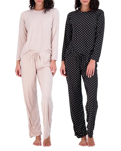 2 Pack: Long Sleeve Pajamas For Women Sets Womens Pajama Sets Two Piece Pj Summer Pijamas De Mujer Cotton Pjs Pants Loungewear Sleepwear Matching Ladies Bottoms Comfy Soft Pyjamas Teen Lightweight