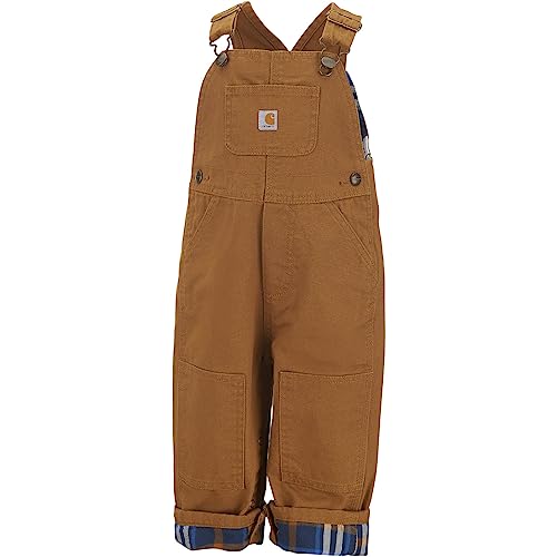 Carhartt Baby Boys' Washed Canvas Flannel Lined Bib Overall, Carhartt Brown, 18 Months