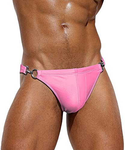 Panegy Mens Low Rise Swimwear Sexy Gay Swimsuits Bathing Suit Low Rise Bikini Swim Briefs Full Coverage Underwear Bathing Suit B Pink