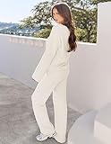 MEROKEETY Women's 2 Piece Outfits Fuzzy Fleece Pajama Set Long Sleeve Top Wide Leg Pants Loungewear,Beige,M