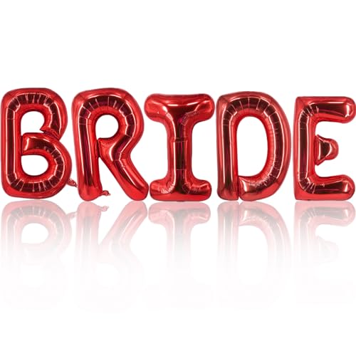 Red Bride Balloons Wedding 40 Inch Letter Balloon Bachelorette Balloons for Bridal Shower Decor Wedding Party Supplies Engagement Party Decoration Party Balloon Sets-5 Pcs