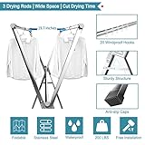 JAUREE 95 Inches Clothes Drying Rack Clothing Folding Indoor Outdoor, Heavy Duty Stainless Steel Laundry Drying Rack, Foldable Portable Garment Rack with 20 Windproof Hooks