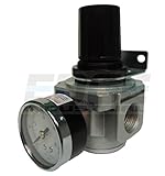 HEAVY DUTY IN-LINE COMPRESSED AIR PRESSURE REGULATOR FOR AIR COMPRESSOR, 7 TO 215 PSI ADJUSTABLE, HIGH FLOW RATE, WALL BRACKET AND GAUGE INCLUDED (3/4" NPT, 140 CFM)