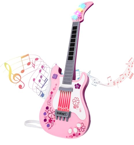 M SANMERSEN Kids Guitar for Girl Music Toy Electric Pink Guitars with Strap for Kid Toddler Musical Instrument Toys for 3 4 5 Year Old Girls Gifts