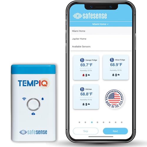 TEMPIQ WiFi Temperature & Humidity Sensor - App Integration, Real-Time Alerts, for 2nd Home, AirBnb, RV,Freezer and Server Room Monitoring, Remote Indoor & Outdoor Hygrometer & Thermometer.Made in USA