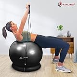 INTENT SPORTS Yoga Ball Chair – Stability Ball with Inflatable Stability Base & Resistance Bands, Fitness Ball for Home Gym, Office, Improves Back Pain, Core, Posture & Balance (65 cm)(Black)