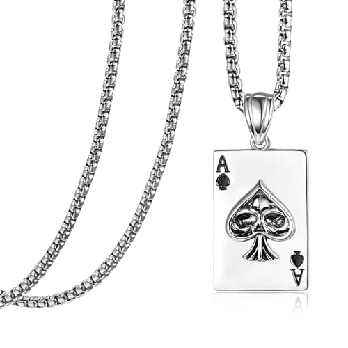 KATHLU Ace of Spades Necklace 925 Sterling Silver Poker Card Ace Pendant Lucky Punk Rock Poker Necklace for Men Women