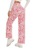 WDIRARA Women's High Waisted Wide Leg Print Casual Colorful Pattern Baggy Jeans Denim Aesthetic Pants Marble Rose Red M