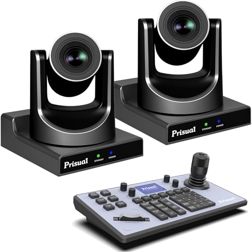 Prisual 30X Optical Zoom Dual PTZ Camera System - 2-Camera Pro Bundle with PTZ Controller, AI Auto Tracking & HDMI/3G-SDI/USB/LAN Outputs for Multi-Cam Live Production, Church Streaming