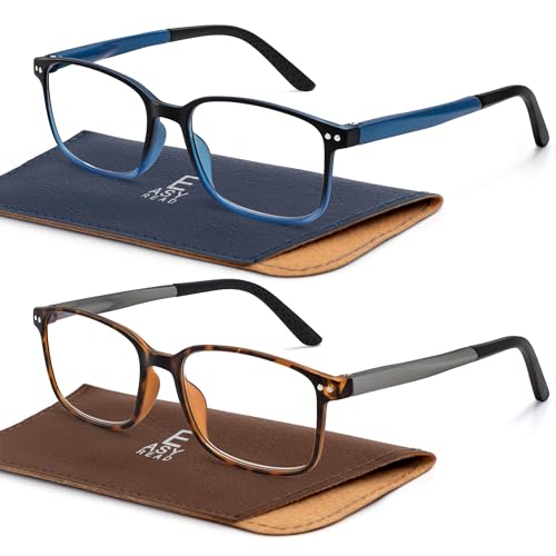 EASY READ 2 Pairs Sporty Style Reading Glasses for Men，TR90 Rectangular Blue Light Blocking Readers with Spring Hinge(Magnification 2.50，Tortoise/Gradient Blue)