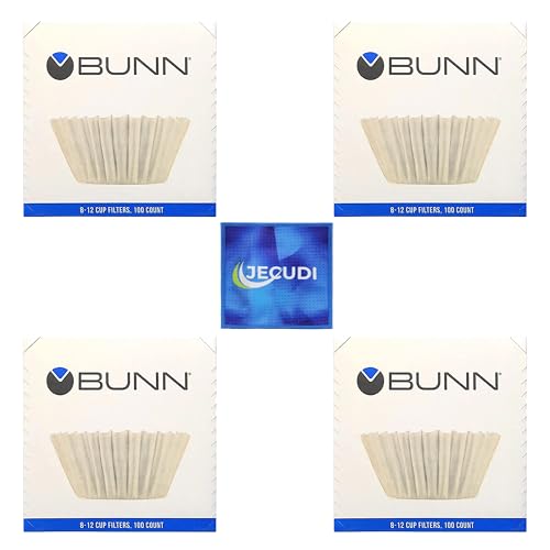Coffee Filter – 4 PK - 100 PCS per Pack – Taller – Flat Bottom Liner – Quality Paper for Most Coffee Makers – Aromatic Brew – with Jecudi towel