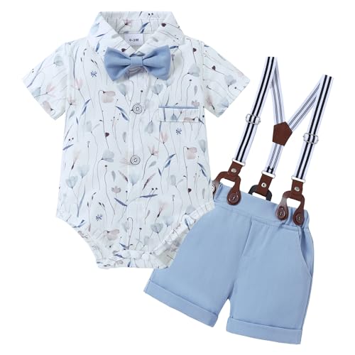 ZOEREA Baby Boy Clothes Suit Infant Short Sleeve Gentleman Outfits Dress Shirt+Bowtie+Suspender Shorts 0-18M