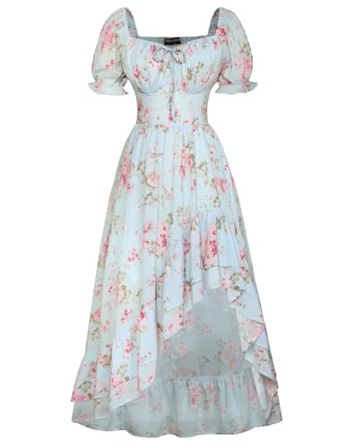 Corset Dress Cottagecore Floral Summer Dresses for Women 2025 Chiffon Dress Blue XL