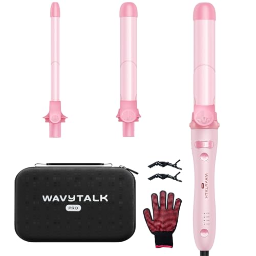 Wavytalk Pro Rotating Curling Iron Set, Automatic Curling Iron Set with 3 Interchangeable Barrel(0.5"-1"-1.25”), Adjustable Heat/Speed/Direction of Rotation, Salon-Quality Curls and Waves,Pink