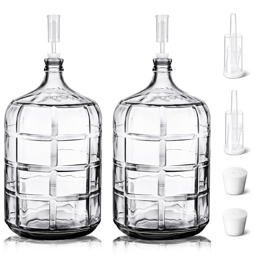 Suzile 2 Pieces 3 Gallon Glass Carboy with Drilled Silicone Stoppers and Airlock Fermenting Carboy Clear Beer Carboy Glass Wine Fermenter for Beer Wine Making Equipment