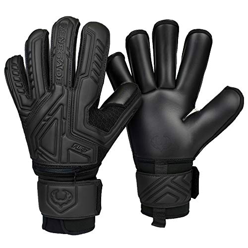 Renegade GK Fury Nightfall Goalie Gloves with Pro-Tek Fingersaves | 4mm Giga Grip & 4mm Duratek | Black Goal Keeper Gloves (Size 10, Adult, Roll Cut, Level 4)