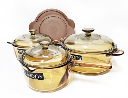 Visions VS-338 Glass Cookware Set - 3-Piece Non-Porous Glass Pot Set with Lids, Heat-Resistant, Stovetop & Oven Safe, Transparent Design for Easy Monitoring - Includes 1L, 1.25L, 2.25L Pots