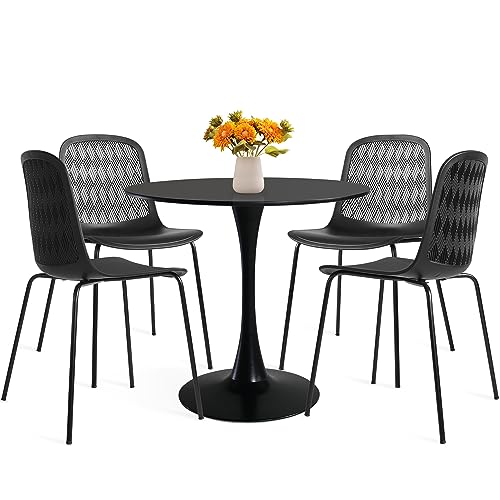 Mid Century Modern Round Dining Table Set for 4 with Chairs in Dining Room, Small Kitchen, Office, Cafe, Restaurants
